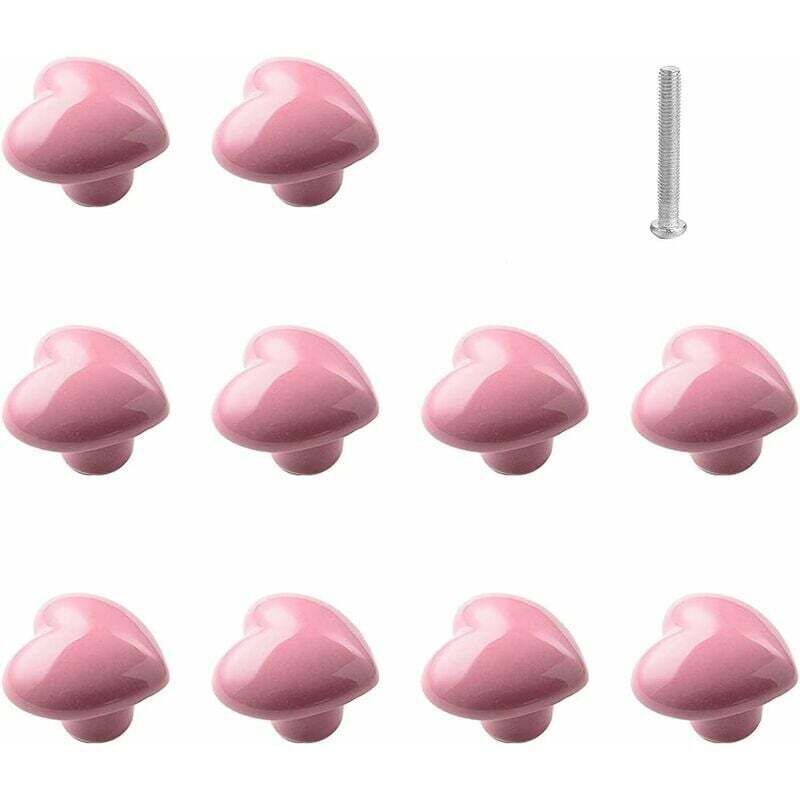 Lot de 10 boutons de tiroir en céramique en forme de cœur- Rose, boutons de meubles de cuisine pour placard, armoire