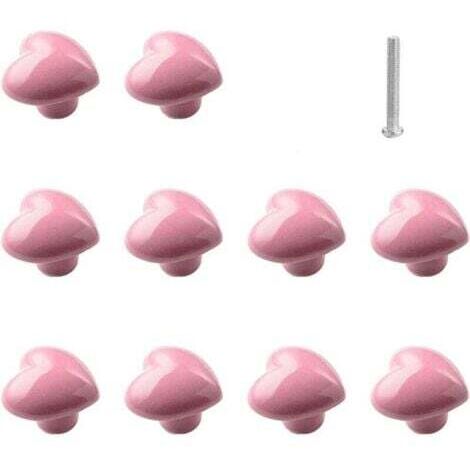 Lot de 10 boutons de tiroir en céramique en forme de cœur- Rose, boutons de meubles de cuisine pour placard, armoire