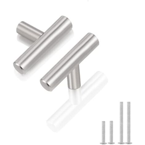 Lot de 10 boutons de tiroir en nickel satiné, boutons de placard, poignées de cuisine en T, boutons d'armoire, boutons de porte de cuisine en acier inoxydable