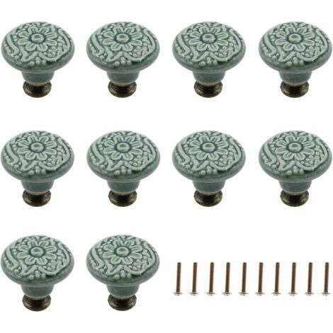 Lot de 10 boutons en céramique (vert), Poignée armoire, poignée de traction, Poignée meubles