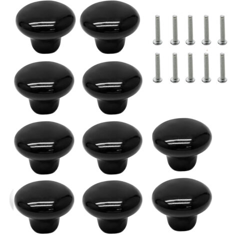 Lot de 10 boutons ronds en céramique noire pour placard, placard et porte de meubles