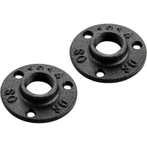 Lot de 10 brides de sol filetées en fonte noire 3/4" BSP avec vis, pour mobilier industriel et décoration DIY.