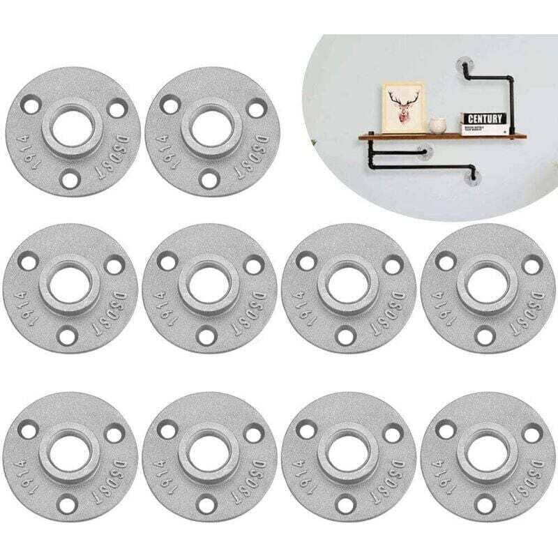 Lot de 10 brides filetées 1/2" - Brides filetées en métal - Avec 3 trous - Pour tuyau, robinet, étagère murale, sol - Meubles tubulaires - Montage