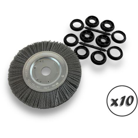 Lot de 10 brosses circulaires NYLON Abrasif  Ø 150 mm  Epaisseur 1 rang  Carbure de silicium Grain 120  Alésage 20 mm + réducteur bague 16/12 mm  Touret meuleuse ponceuse  Kibros 215151KR120x10