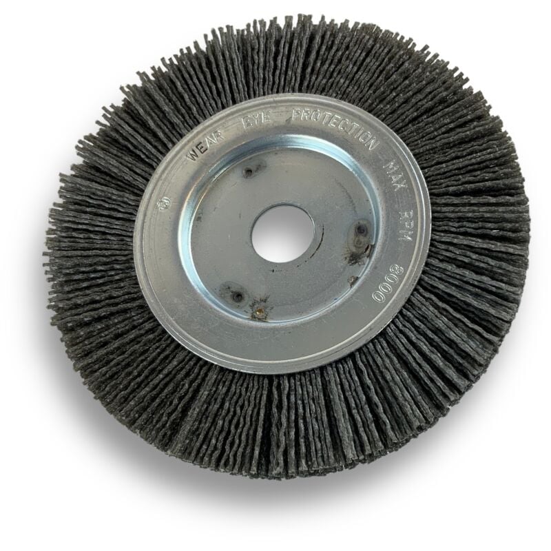 Brosse circulaire nylon Abrasif ø 150 mm Epaisseur 1 rang Carbure de silicium Grain 80 Alésage 20 mm + réducteur bague 16/12 mm Touret meuleuse