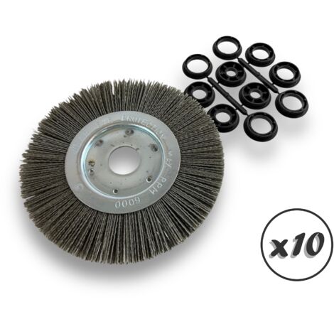 Lot de 10 brosses circulaires NYLON Abrasif  Ø 200 mm  Epaisseur 1 rang  Carbure de silicium Grain 80  Alésage 32 mm + réducteur bague 25/22/20/16/12 mm  Touret ponceuse  Kibros 218201KR80x10