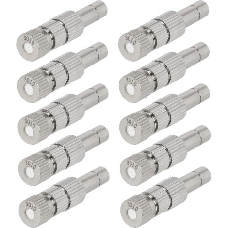 Lot de 10 Buses de Brumisation Basse Pression 0,3 mm en Céramique, Buses de Brumisation en Laiton avec Filtre pour Connecteur 6 mm