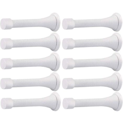Lot de 10 butées de porte à ressort à fixation murale avec embout en caoutchouc flexible et robuste (blanc)