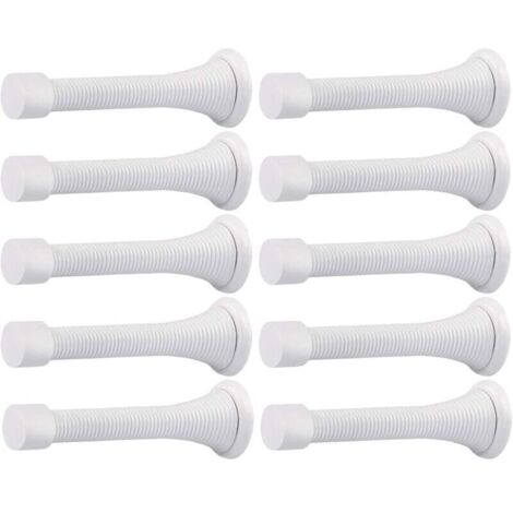 Lot de 10 butées de porte à ressort à fixation murale avec embout en caoutchouc flexible et robuste (blanc)