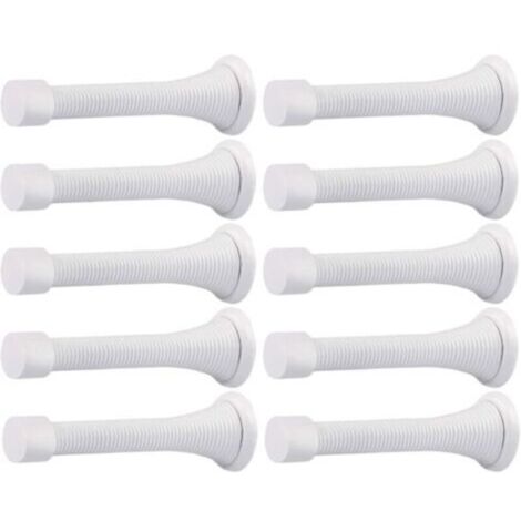 Lot de 10 butées de porte à ressort à fixation murale avec embout en caoutchouc flexible et robuste (blanc)