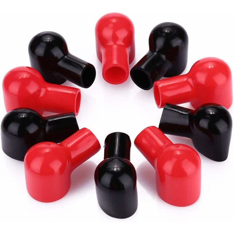 Lot de 10 Cache-bornes de batterie Cache-bornes isolants en plastique souple Positif et Négatif Rouge et Noir