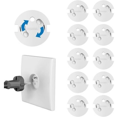 Lot de 10 cache-prises français pour bébé – Protection électrique révolutionnaire, mécanisme pivotant adhésif 3M (sans clé), pour la sécurité des enfants à la maison, cache-prises