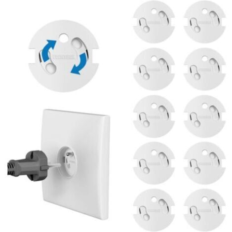 Lot de 10 cache-prises français pour bébé – Protection électrique révolutionnaire, mécanisme pivotant adhésif 3M (sans clé), pour la sécurité des enfants à la maison, cache-prises