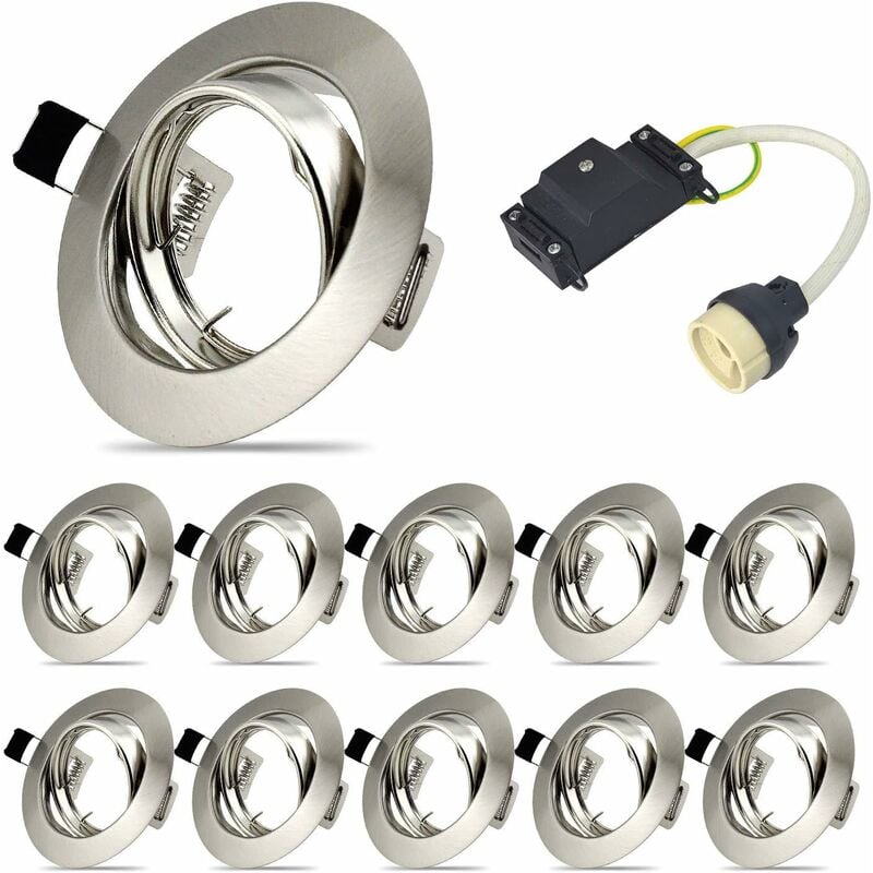 Lot de 10 cadres de montage pour spot encastrable, Projecteurs spot encastrable GU10 Set, Led cadre de support pivotant pour led et halogène y