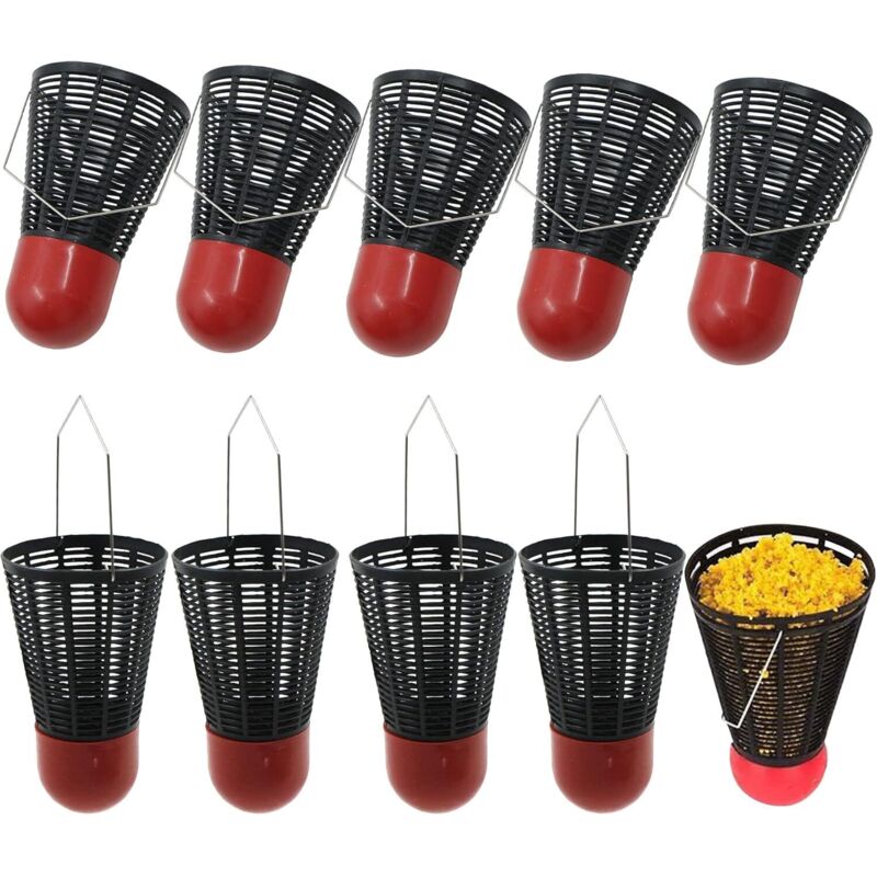 Lot de 10 cages d’amorçage pour pêche, nourrisseurs en plastique réutilisables, accessoires pour carpe et étang
