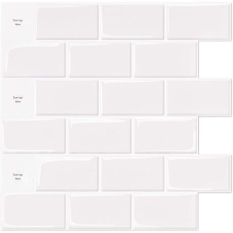 Lot de 10 carreaux autocollants métro blanc 30x30 cm – Crédence adhésive pour cuisine et salle de bain – Résistants à l'humidité