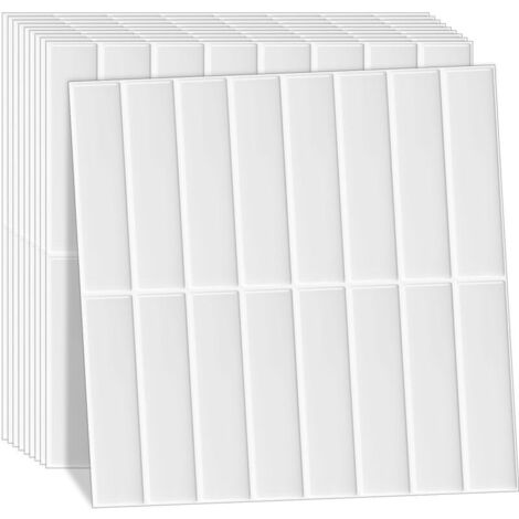 Lot de 10 Carreaux Muraux 3D Autocollants – Fliesen Auto-Adhésives Style Métro pour Cuisine et Salle de Bain, 25,4 x 25,4 cm