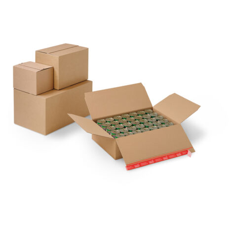 Lot de 10 Carton à fond automatique double cannelure à fermeture adhésive et bande d'arrachage 28,5 x 19,2 x 18,5 cm