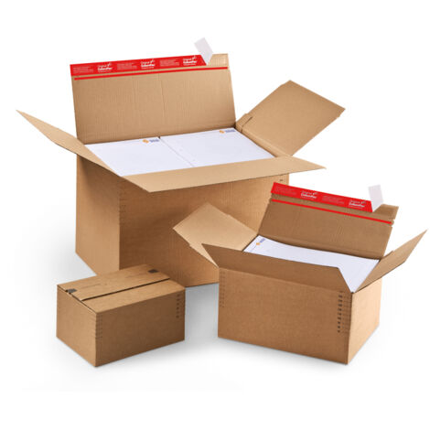 Lot de 10 Carton à fond automatique hauteur variable à fermeture adhésive et bande d'arrachage 34,4 x 29 x 3,2-13,2 cm