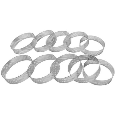 Lot de 10 cercles à pâtisserie en acier inoxydable, perforés et résistants à la chaleur, pour mousse et beignets, 8 cm.