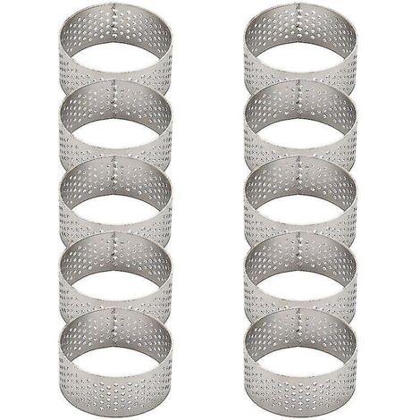 Lot de 10 cercles à tarte ronds de 4,5 cm en acier inoxydable précompatible, sans soudure et avec trou.