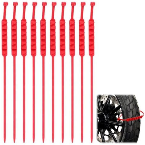 Lot de 10 chaînes à neige pour pneus de moto, chaînes à neige, serre-câbles pour pneus d\'hiver, réutilisables, réglables, anti-neige (rouge)
