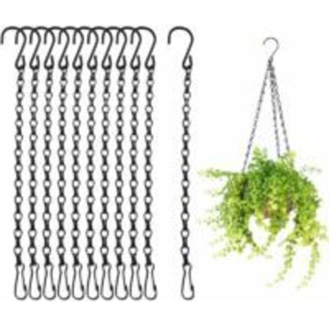 Lot de 10 chaînes de suspension, chaînes pour paniers de jardinières, chaînes robustes pour pots de fleurs, mangeoires, lanternes, tableaux d'affichage (noires, 50 cm de long)