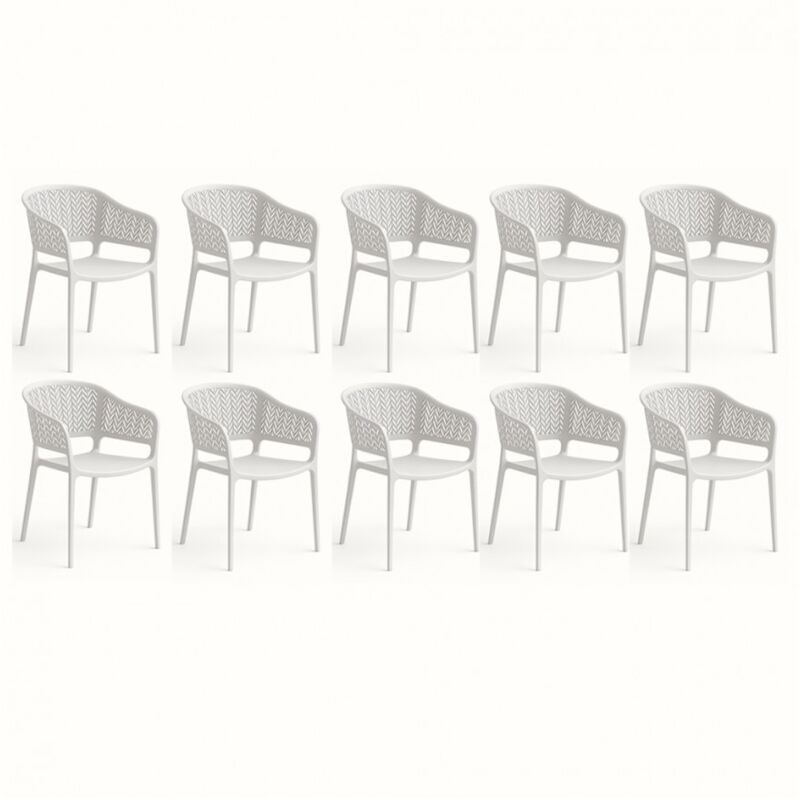 Lot de 10 chaises de jardin empilables en résine coloris blanc - Longueur 59 x Profondeur 56 x Hauteur 79 cm