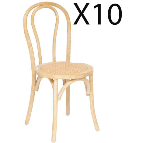Lot de 10 chaises empilables de jardin en bois d'orme coloris naturel blanchi - Longueur 41 x Profondeur 47 x Hauteur 89 cm