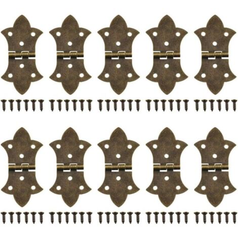 Lot de 10 charnières décoratives à rabat avec vis, bronze antique, pliables à 6 trous pour boîte en bois, armoire, boîte à bijoux