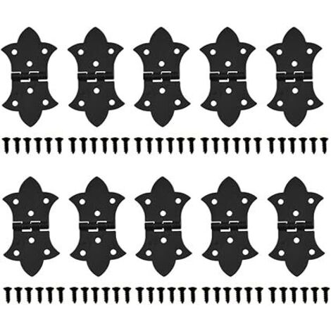 Lot de 10 charnières décoratives à rabat avec vis, charnières pliables à 6 trous pour boîte en bois, armoire, boîte à bijoux - Noir antique