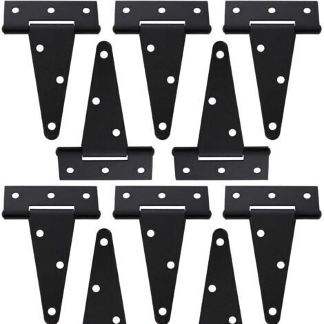 Lot de 10 charnières en T de 10,2 cm pour abri de jardin, charnières de porte de grange, charnières de porte, charnières de clture, charnières de porte de jardin, fer forgé noir
