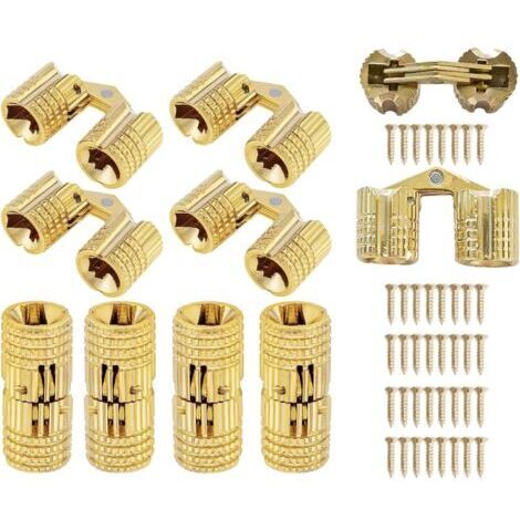 Lot de 10 charnières invisibles en laiton pour meubles - Angle d'ouverture de 180 degrés - Avec 20 vis (8 mm)