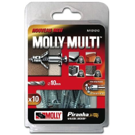 Lot de 10 chevilles métal Multi Ø5x60 – Fixation pour plaques de plâtre, béton, briques – Charge jusqu'à 100 kg – Molly - M101010-XJ