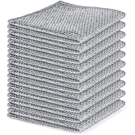 Lot de 10 chiffons de nettoyage en fil d'acier monocouche 20×20cm, chiffons à vaisselle argentés, anti-graisse pour la cuisine