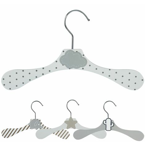 Lot de 10 cintres en bois 28 cm pour bébé, enfant avec crochet pivotant - Cintre blanc à pois gris - Nuage gris - Monsieur Bébé