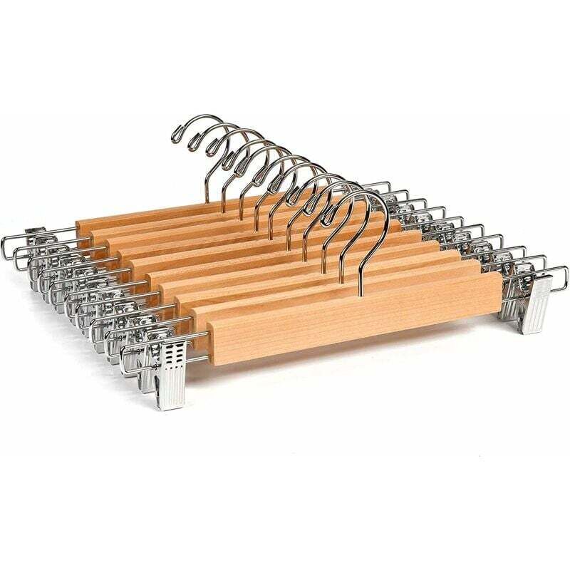 Lot De 10 Cintres En Bois Naturelle 36Cm, Pour Pantalons Jupes Chaussettes Sous-Vêtements, Cintre Antidérapants Avec Pinces