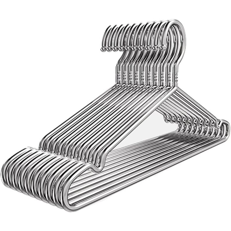 Lot de 10 cintres métal inox adulte 42 cm, rainures antidérapantes, design fin gain d’espace