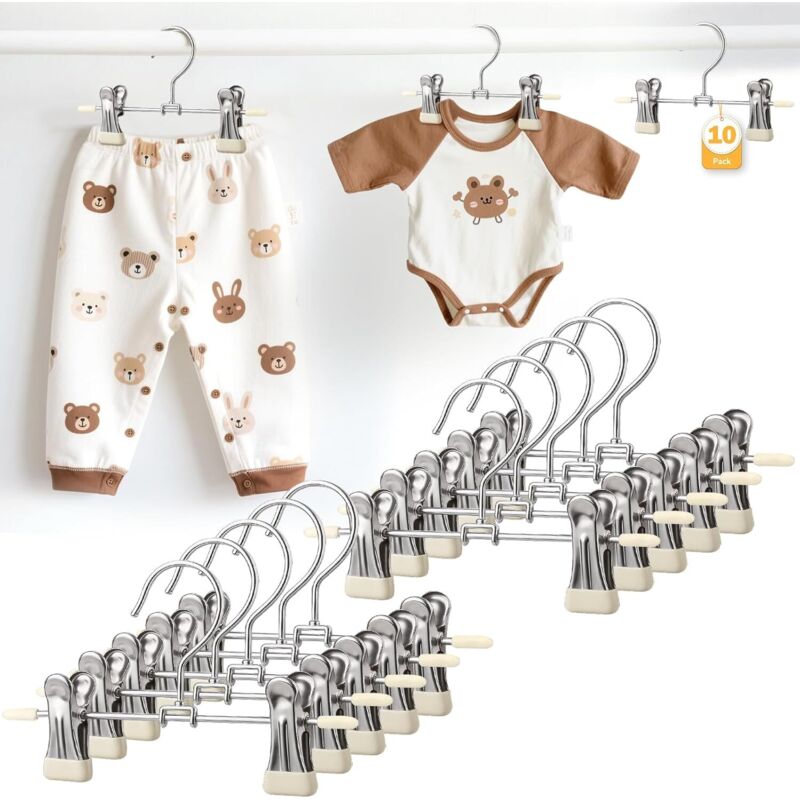 Lot de 10 cintres pour bébés - Cintres pour enfants à pince en silicone pivotante à 360°, cintres pour tout-petits peu encombrants, en acier