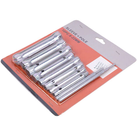 Lot de 10 Clés Tubulaires 6 à 22 mm, Clés à Tubes, Clés à Bougie pour Visser la Bougie, Démontage/Montage de Robinetterie et Mitigeurs, Dévisser des Boulons Inaccessibles