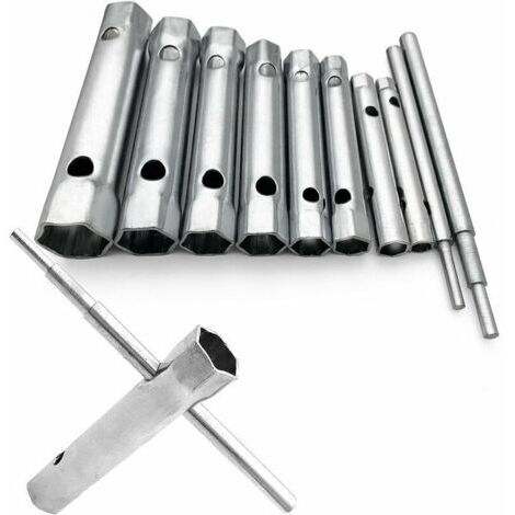 Lot de 10 Clés Tubulaires 6 à 22 mm, Clés à Tubes, Clés à Bougie pour Visser la Bougie, Démontage/Montage de Robinetterie et Mitigeurs, Dévisser des Boulons Inaccessibles