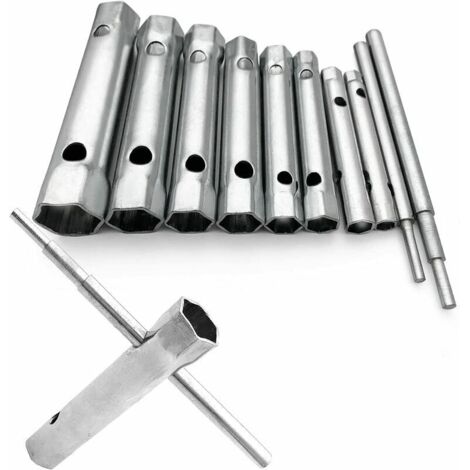 Lot de 10 Clés Tubulaires 6 à 22 mm, Clés à Tubes, Clés à Bougie pour Visser la Bougie, Démontage/Montage de Robinetterie et Mitigeurs, Dévisser des Boulons Inaccessibles