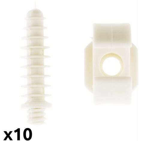 10 Clips avec chevilles Blanc Ø16 ou 20mm