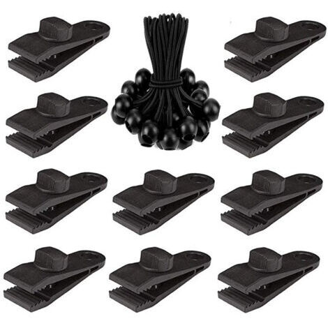 Lot de 10 Clips de bâche Clips d'auvent Tendeur Tendeur Élastique pour tentes, capotes, auvents, bannières, canotage