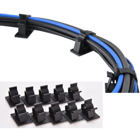 Lot de 10 clips de câble réglables en nylon auto-adhésif noir-AquaForge