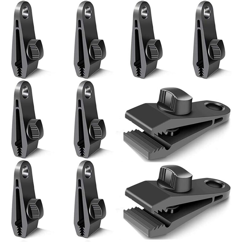 Lot de 10 clips de fermeture pour rideaux, bâches, clips pour fixation de bâches, pour tentes, camping, soleil, coupe-vent, accessoires (noir)