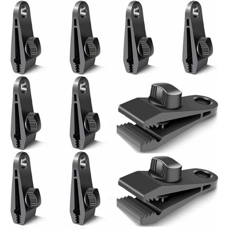 Lot de 10 clips de fermeture pour rideaux, bâches, clips pour fixation de bâches, pour tentes, camping, soleil, coupe-vent, accessoires    (noir)