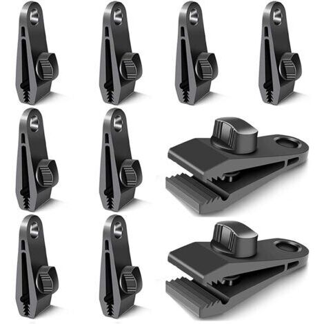 Lot de 10 clips de fermeture pour rideaux, bâches, clips pour fixation de bâches, pour tentes, camping, soleil, coupe-vent, accessoires (noir)