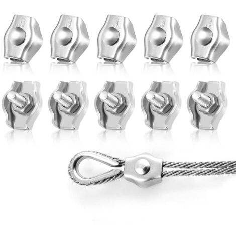Lot de 10 clips M3 Simplex en acier inoxydable 304 pour câble métallique, fixation pour étendoir à linge, parasol ou support de terrasse.-AquaForge