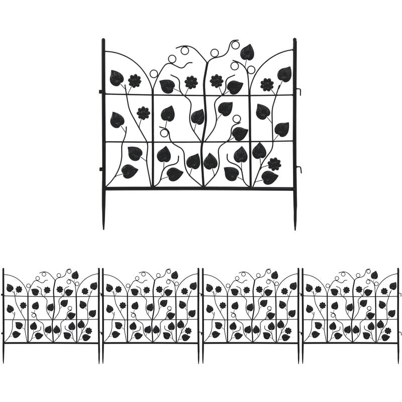 Lot de 10 Clôture Jardin Extérieur Bordures Décoratives Fer Forgé Motif Paysage - Portillon de Jardin 69x67cm - Noir
